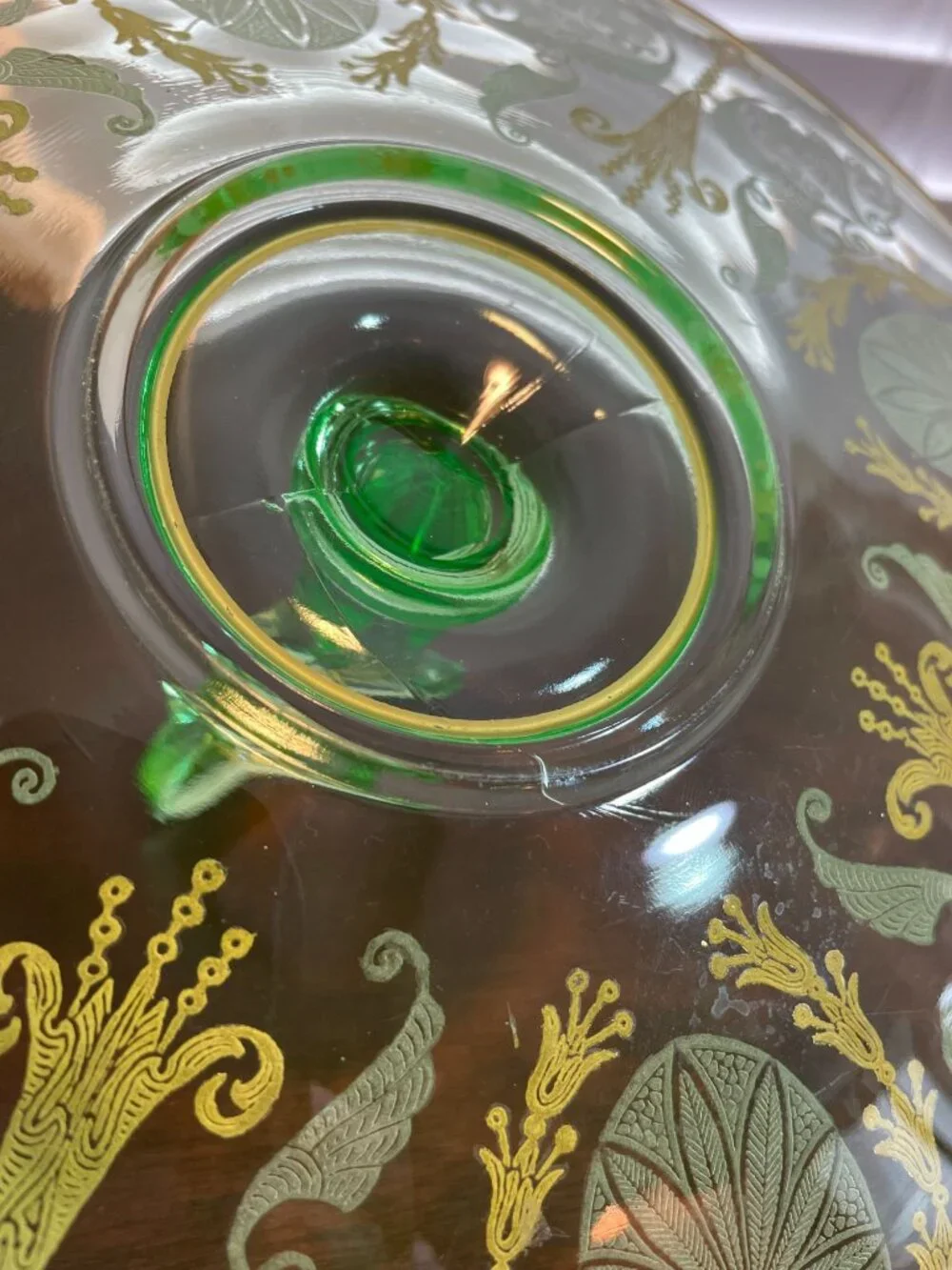 Vintage 1930s Cambridge Glass Uranium Majestic Etch 732 Center Handle Server No